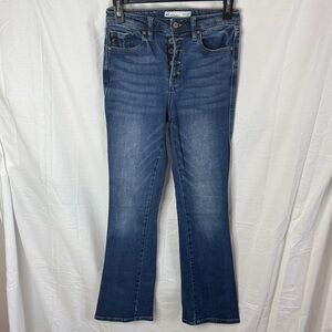 KanCan Medium Blue Button-Front Flare Jeans